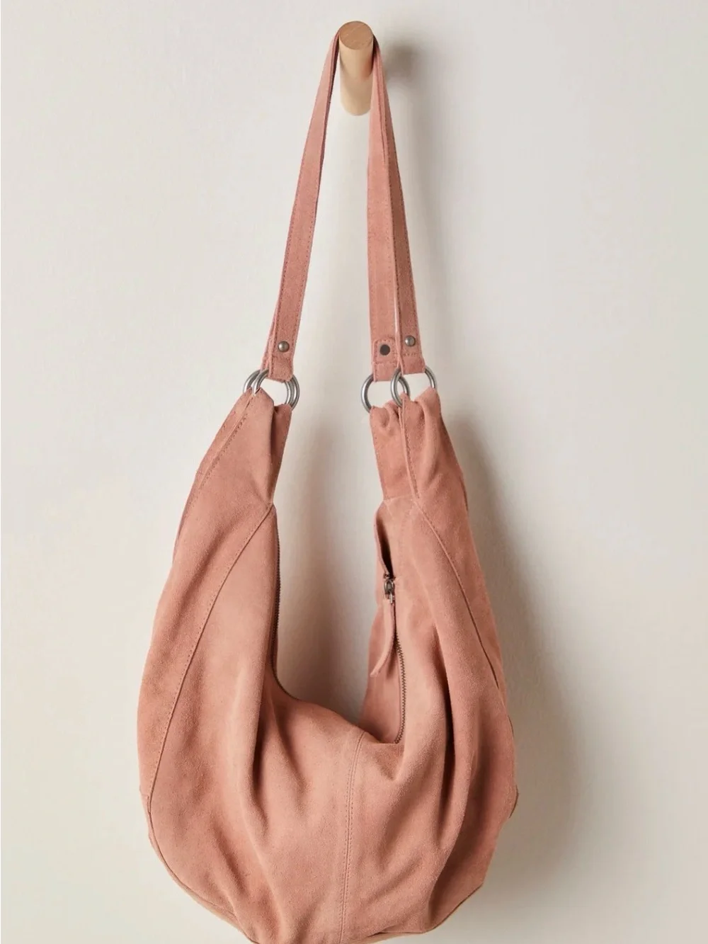 Free People Roma Blush Suede Hobo Shoulder Bag